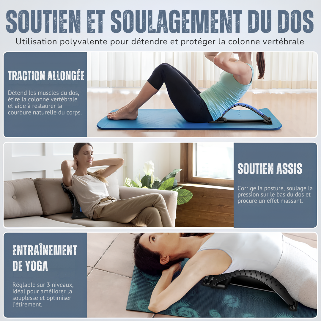 Appareil d'étirement dos ergonomique - Réglable et massant