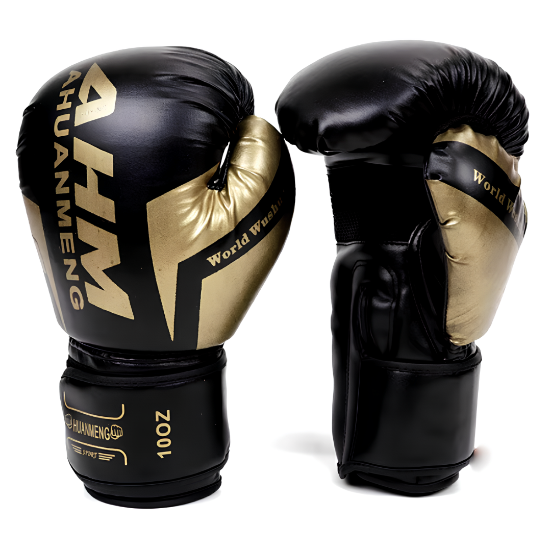 Gants de Boxe en Cuir PU Noir et Or
