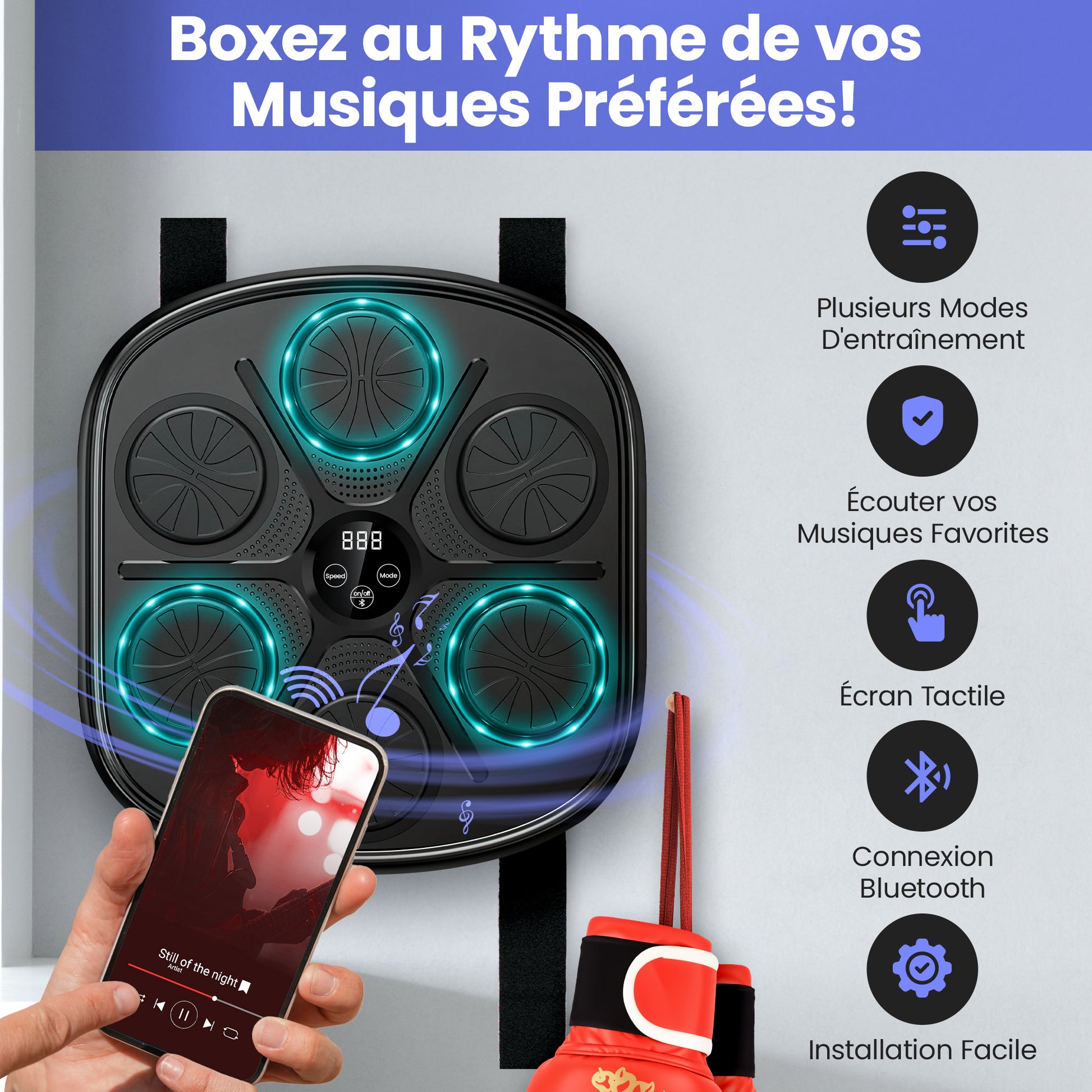 Entraînement Maison ALLOMN Machine De Boxe Musicale Bluetooth - Cible Murale Intelligente Avec Gants Fitness Machine Boxe Entraînement Maison ALLOMN Machine De Boxe Musicale Bluetooth - Cible Murale Intelligente Avec Gants Fitness Machine Boxe